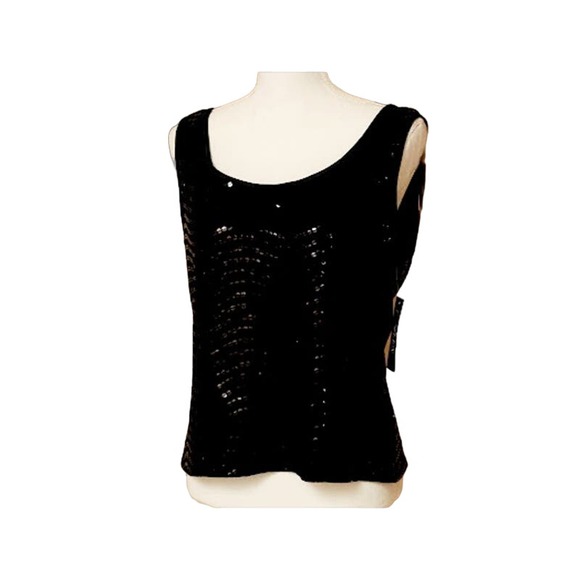 ALEX‎ EVENINGS Womens Black Sequined Scoop Neck Party Tank Top Large NWT - Picture 1 of 8